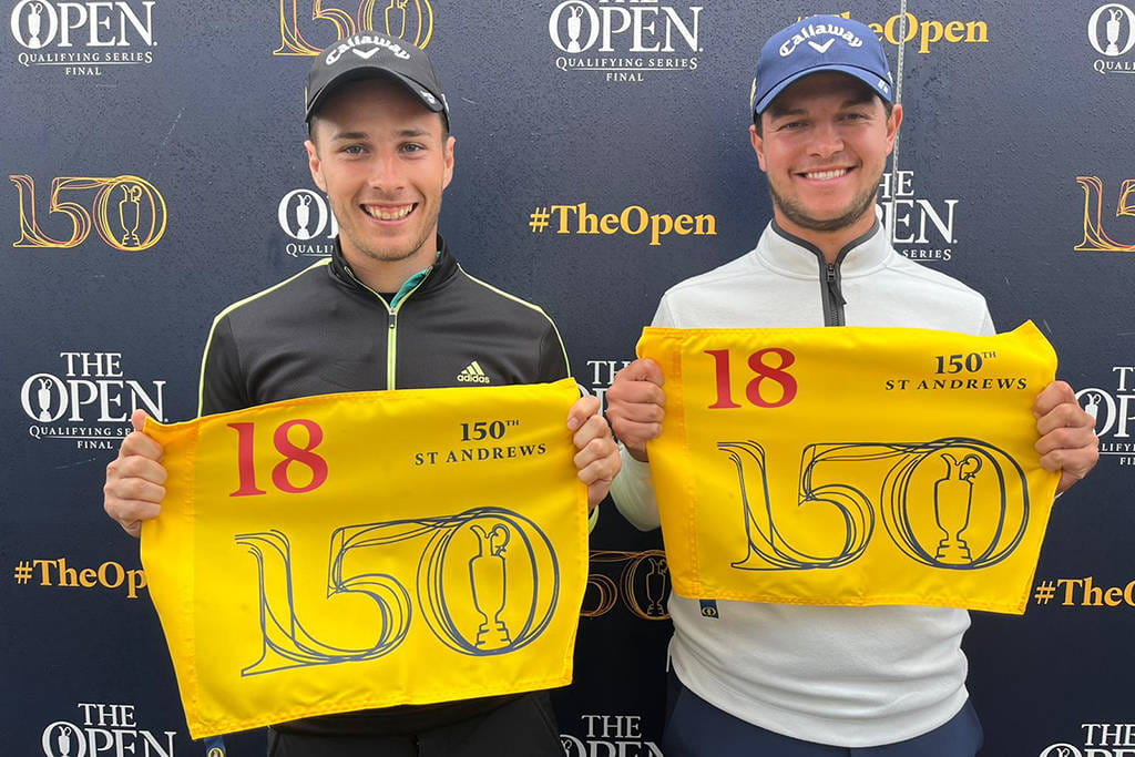 Matthew Jordan and Sam Bairstow celebrate qualifying for The 150th Open